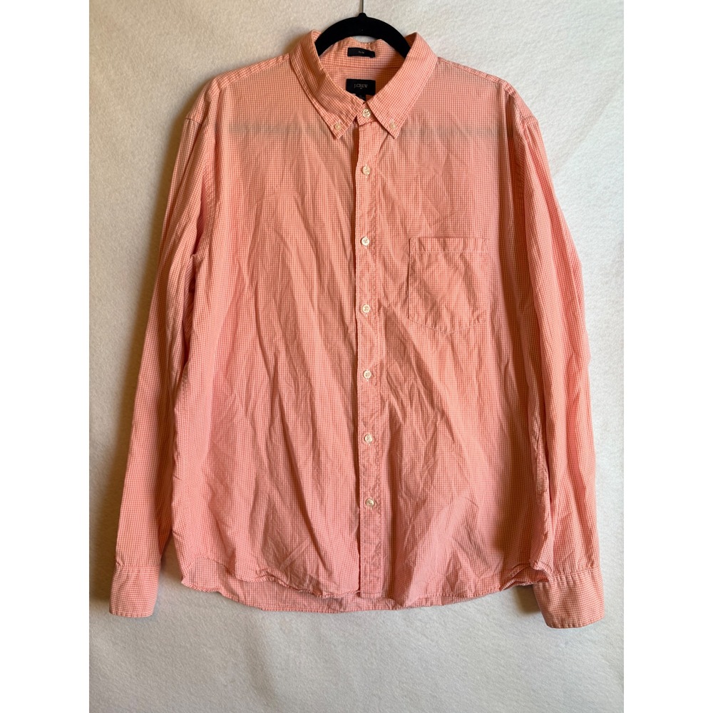 J.Crew Men's Slim Fit Gingham Button Down Shirt XL Coral Pink Long Sleeve